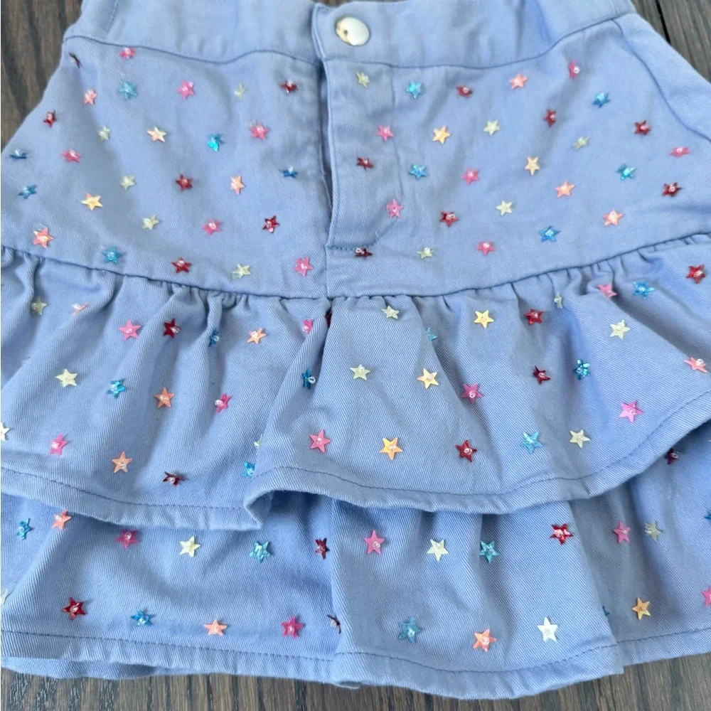 Piglo Kids Periwinkle Sequin Stars Denim Skort Size 6-8Y